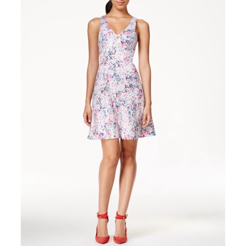 Beautiful Guess Digital Floral Zip Front Multicolor Dress Cut Out Back -Like new